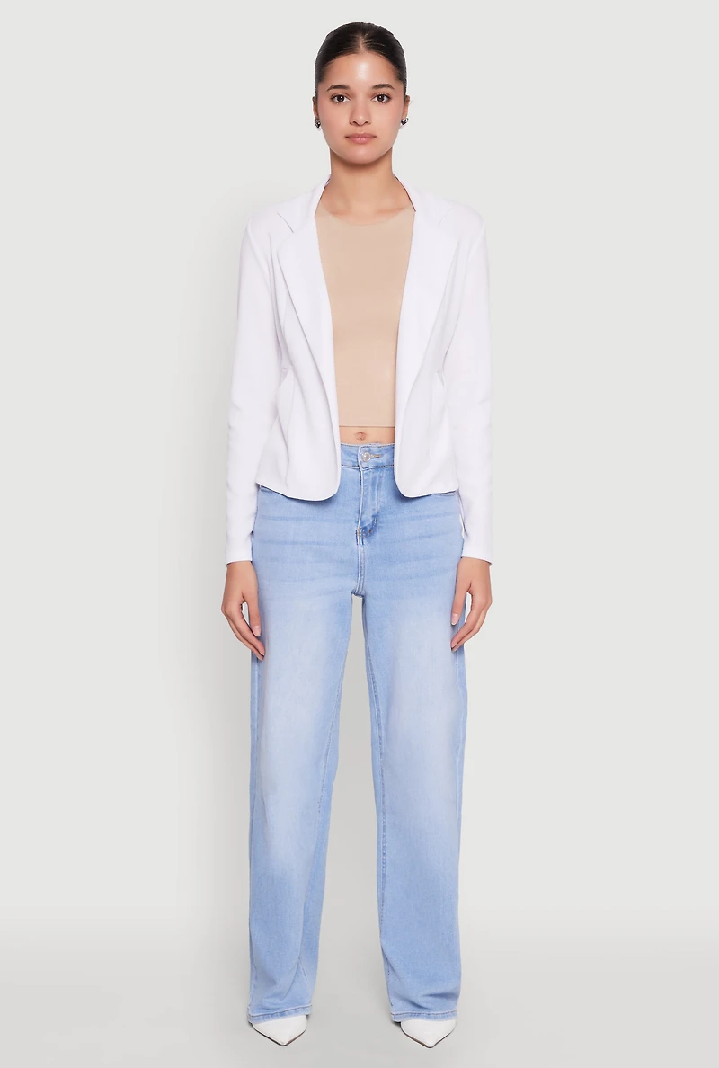 Womens Open Front Pocket Blazer, White, Size S