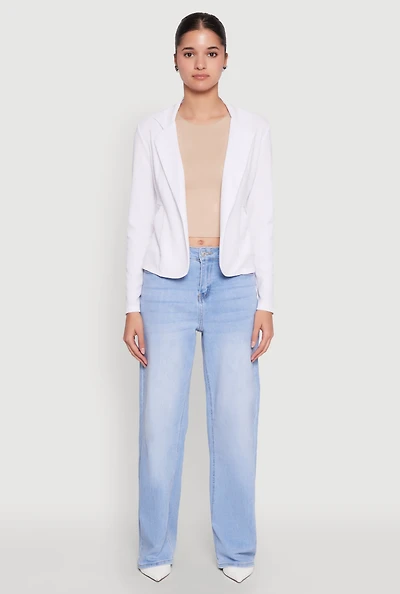 Womens Open Front Pocket Blazer, White, Size S