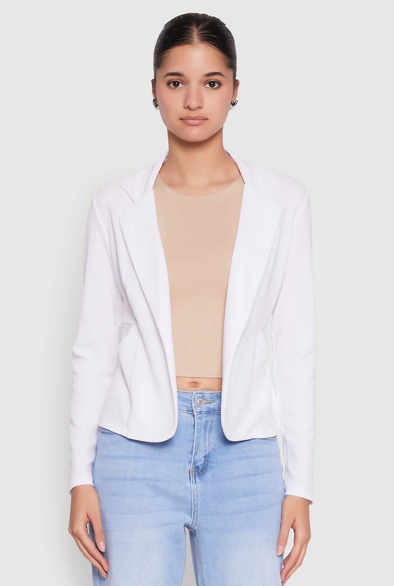 Womens Open Front Pocket Blazer, White, Size M