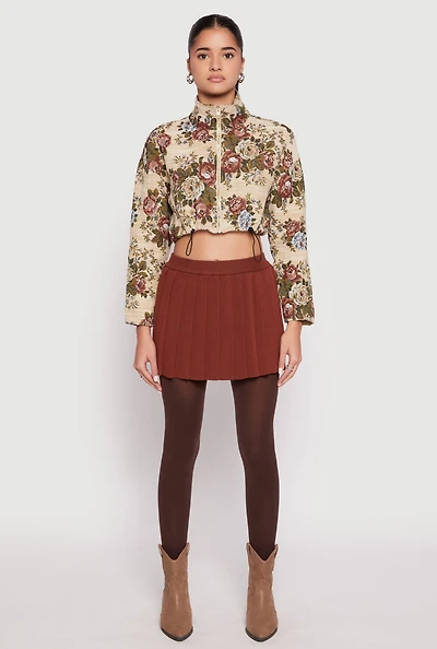 Daisy Jacquard Floral Print Cropped Jacket