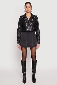 Daisy Faux Leather Cropped Moto Jacket