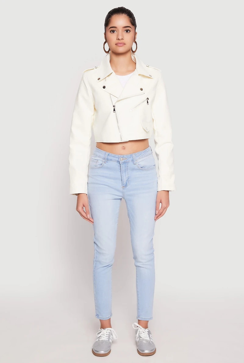 Daisy Faux Leather Cropped Moto Jacket