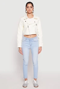 Daisy Faux Leather Cropped Moto Jacket