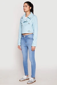 Womens Daisy Faux Leather Cropped Moto Jacket,