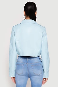 Womens Daisy Faux Leather Cropped Moto Jacket,
