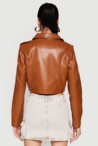 Womens Daisy Faux Leather Cropped Moto Jacket,