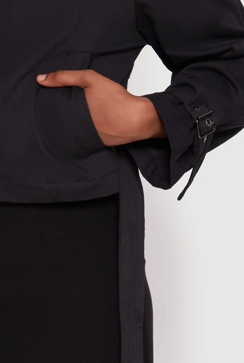 Womens Haute Monde Cropped Trench Coat, Black,