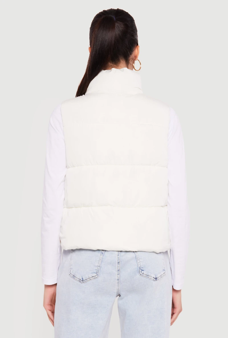 Almost Famous Solid Mock Neck Zip Front Puffer Vest