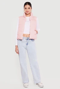 Almost Famous Solid Mock Neck Zip Front Puffer Vest
