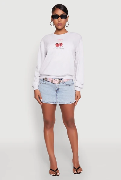 Womens Iris Sweet Cherry Graphic Print Sweatshirt, Grey, Size L