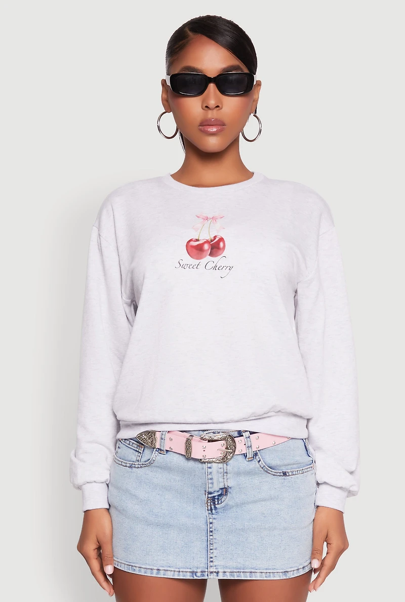 Womens Iris Sweet Cherry Graphic Print Sweatshirt, Grey, Size S