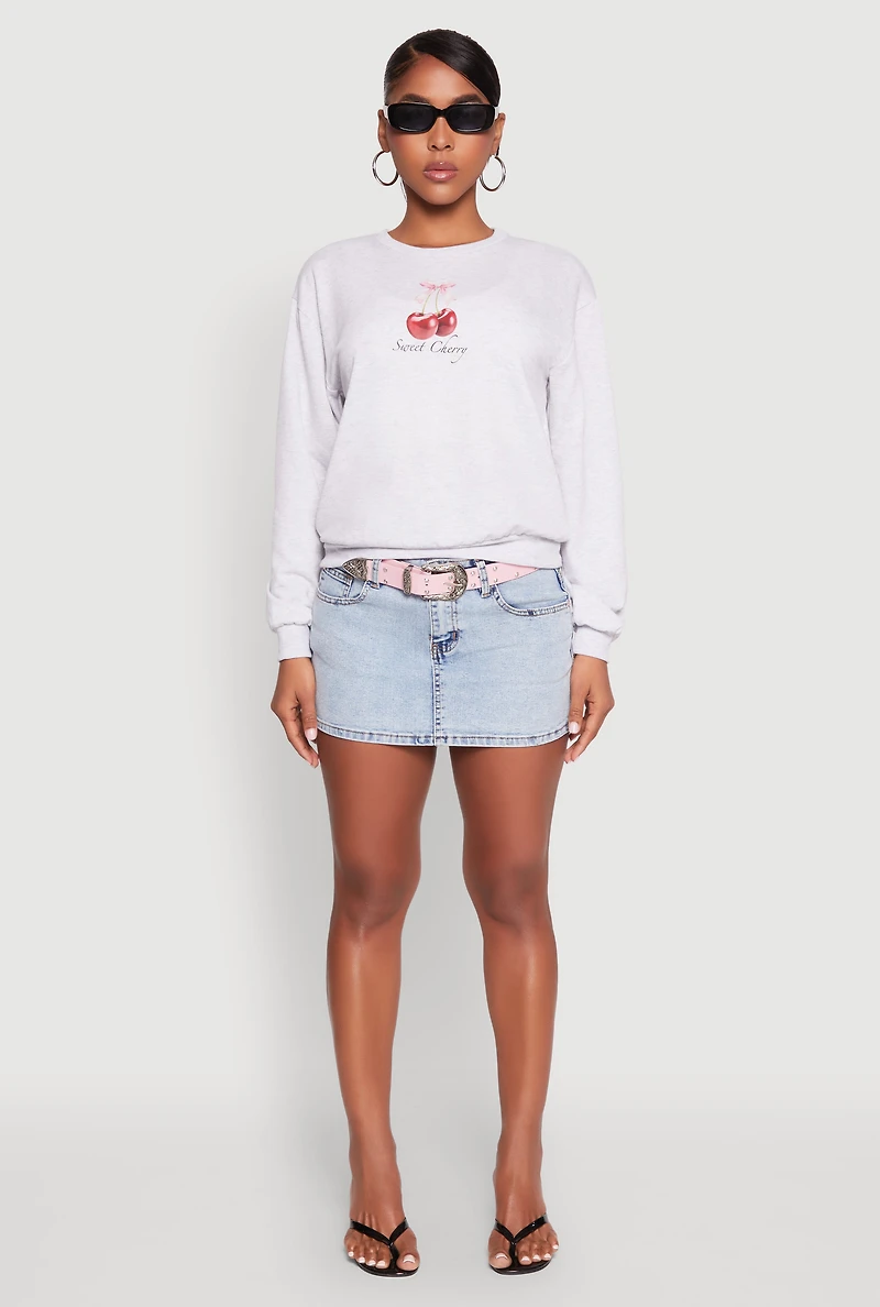Womens Iris Sweet Cherry Graphic Print Sweatshirt, Grey, Size S
