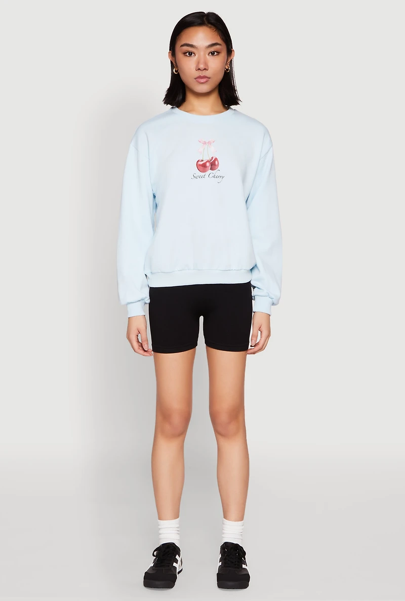 Womens Iris Sweet Cherry Graphic Print Sweatshirt, Blue, Size M