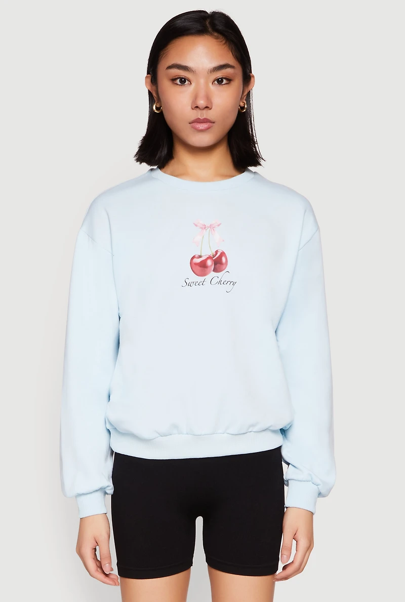 Womens Iris Sweet Cherry Graphic Print Sweatshirt, Blue, Size M