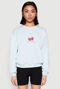 Womens Iris Sweet Cherry Graphic Print Sweatshirt, Blue, Size M