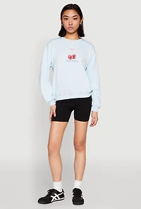 Womens Iris Sweet Cherry Graphic Print Sweatshirt, Blue, Size M