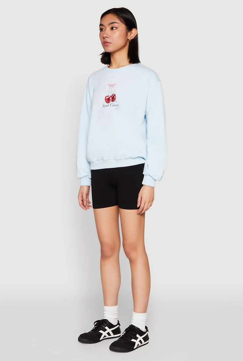 Womens Iris Sweet Cherry Graphic Print Sweatshirt, Blue, Size M