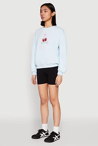 Womens Iris Sweet Cherry Graphic Print Sweatshirt, Blue, Size M