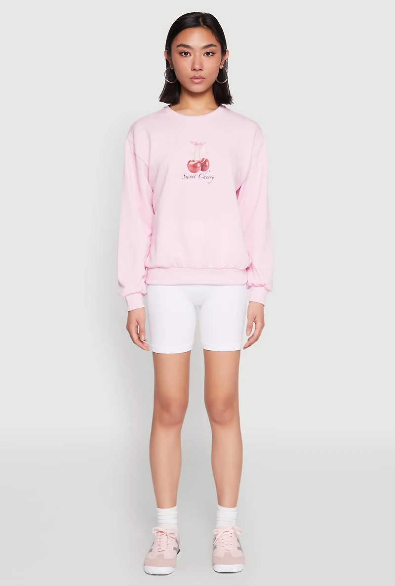 Womens Iris Sweet Cherry Graphic Print Sweatshirt, Pink, Size S