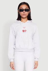 Womens Iris Very Cherry Graphic Print Hoodie, Grey, Size S