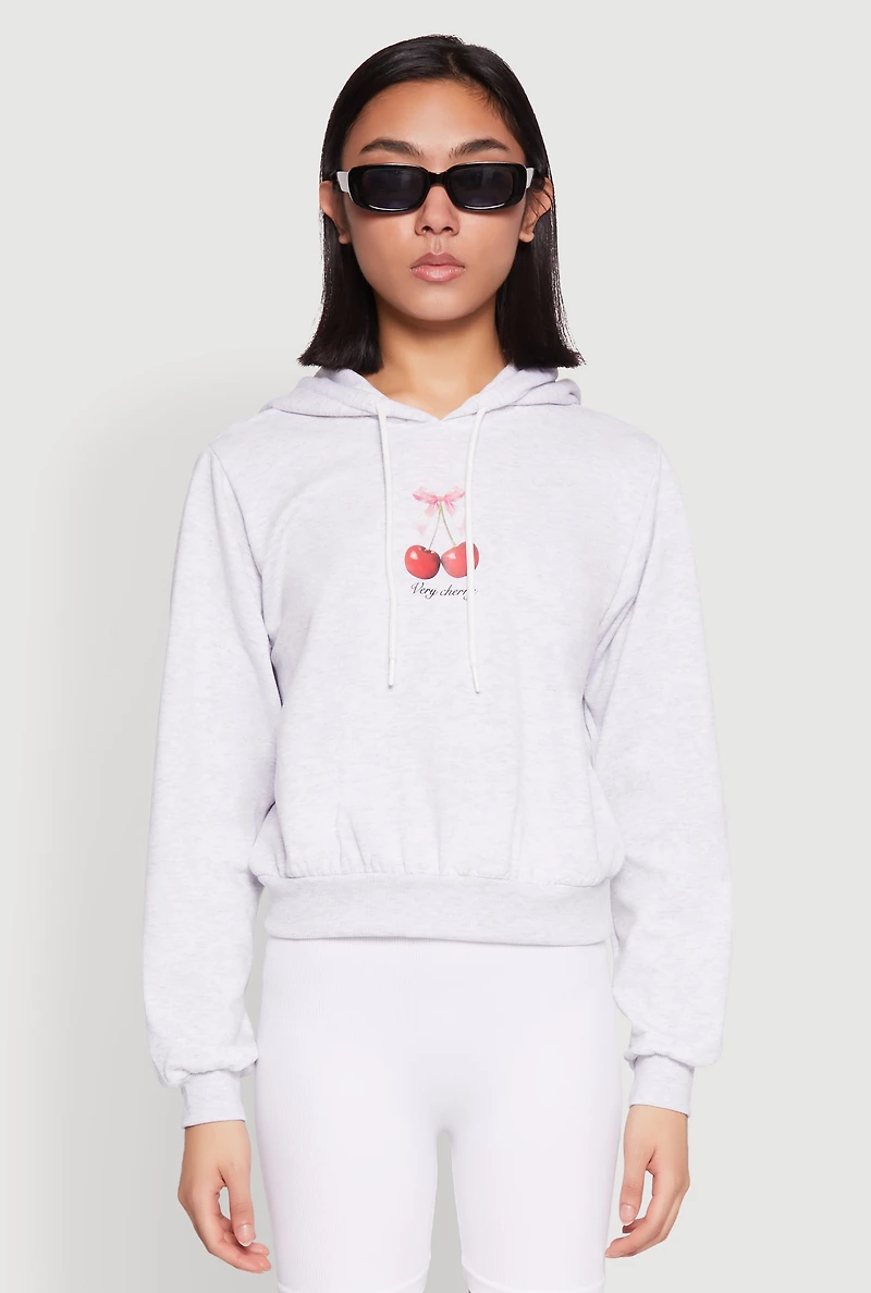 Womens Iris Very Cherry Graphic Print Hoodie, Grey, Size L