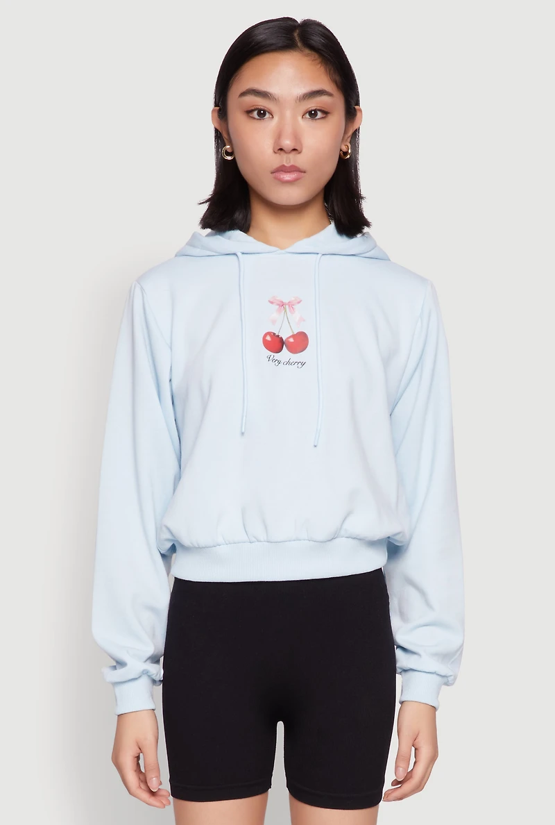 Womens Iris Very Cherry Graphic Print Hoodie, Blue, Size M
