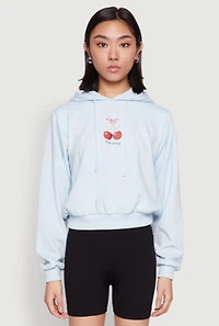 Womens Iris Very Cherry Graphic Print Hoodie, Blue, Size M