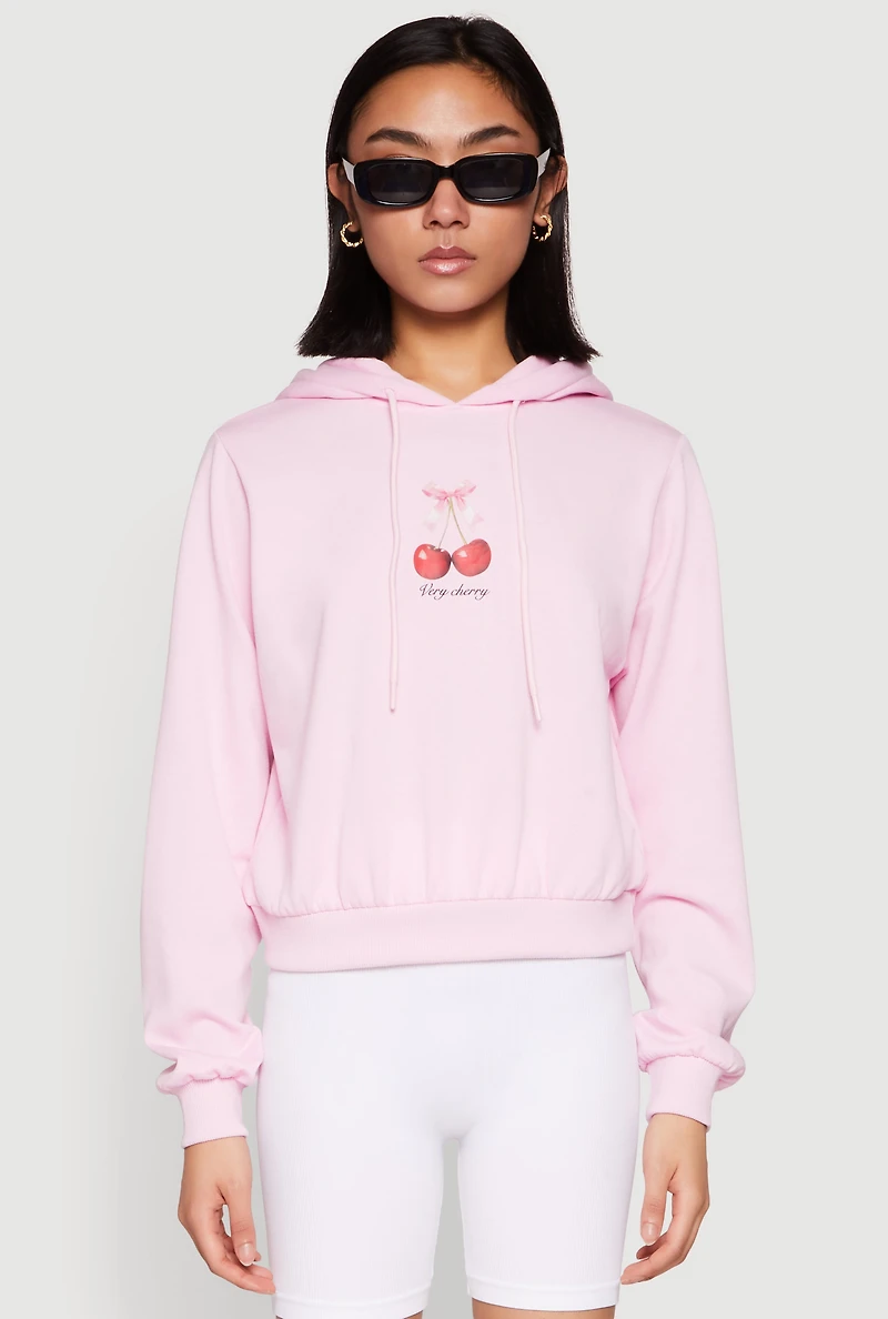 Womens Iris Very Cherry Graphic Print Hoodie, Pink, Size L