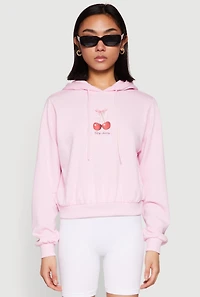Womens Iris Very Cherry Graphic Print Hoodie, Pink, Size S