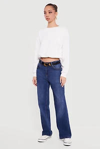 Long Sleeve Crew Neck Bubble Hem Cropped Sweatshirt