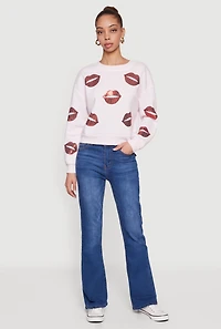 Patterned Sequin Long Sleeve Pullover Sweatshirt