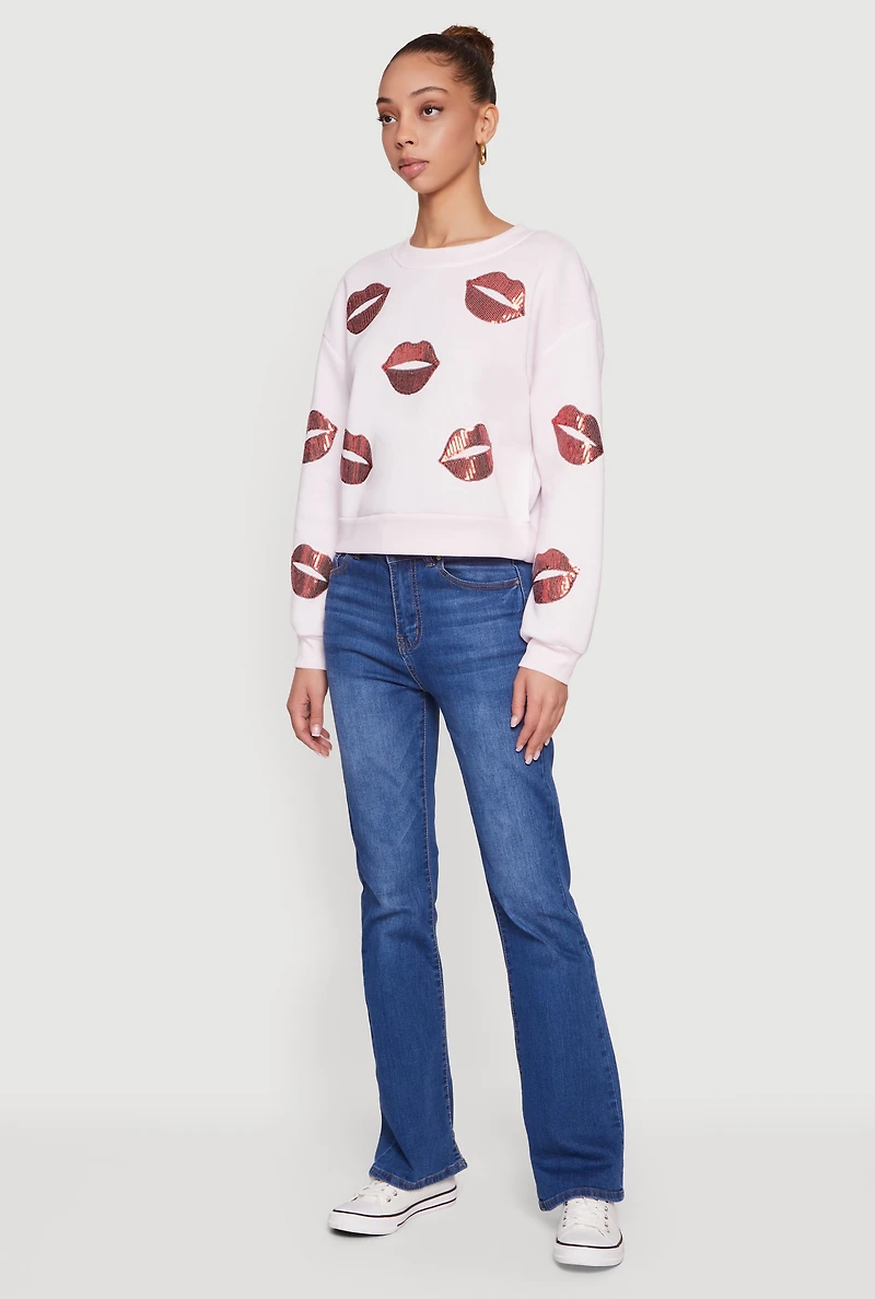 Patterned Sequin Long Sleeve Pullover Sweatshirt