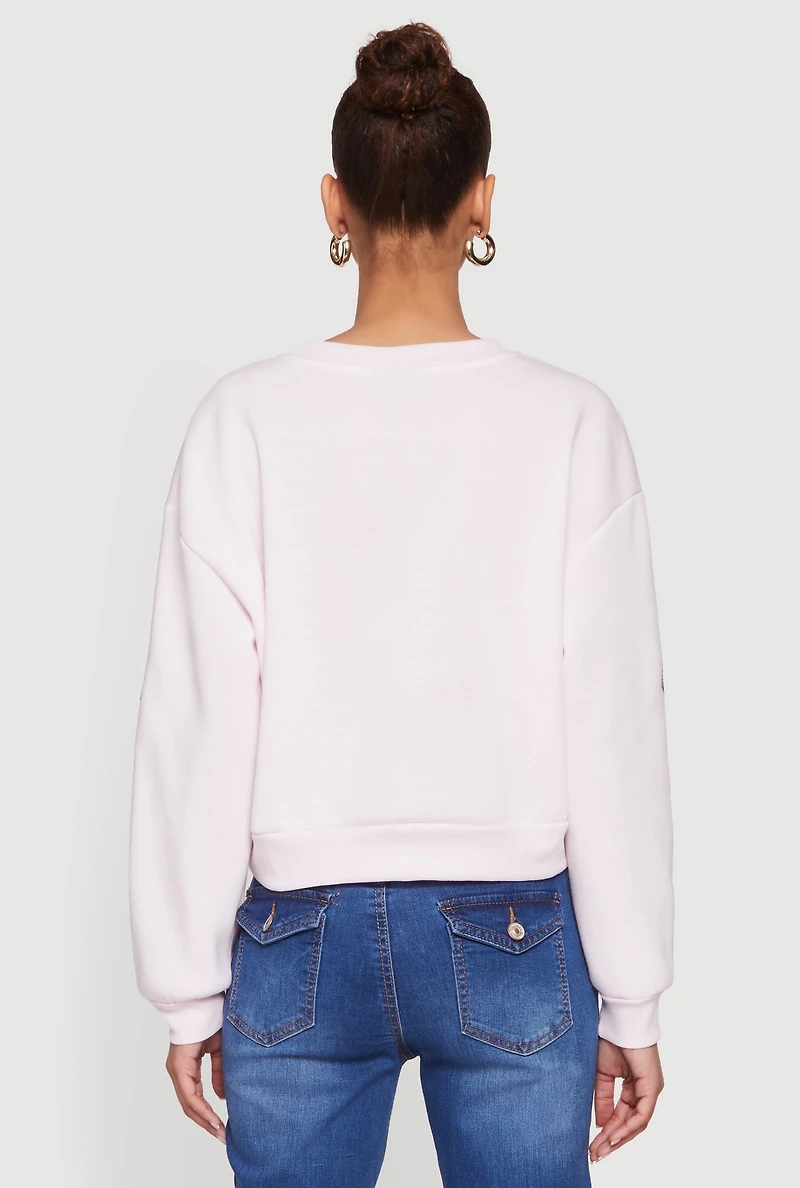 Patterned Sequin Long Sleeve Pullover Sweatshirt