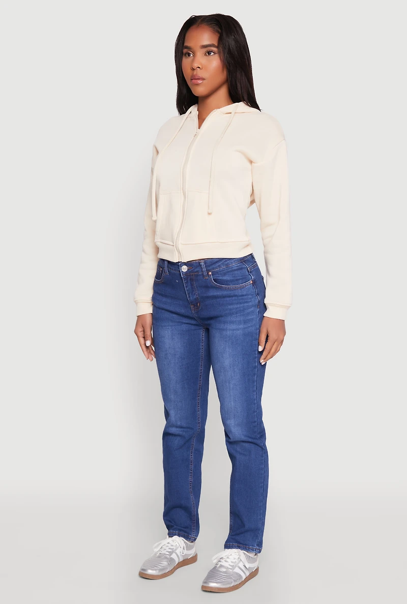 Womens Fleece Lined Zip Front Hoodie, Beige, Size L