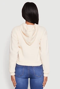 Womens Fleece Lined Zip Front Hoodie, Beige, Size L