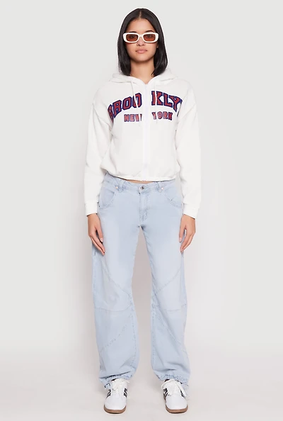 Womens Destination Graphic Cropped Hooded Sweatshirt, White, Size L
