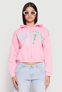 Womens Destination Graphic Cropped Hooded Sweatshirt, Pink, Size XL