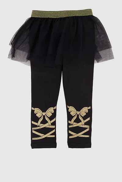 Toddler Girls Glitter Bow Graphic Tutu Leggings