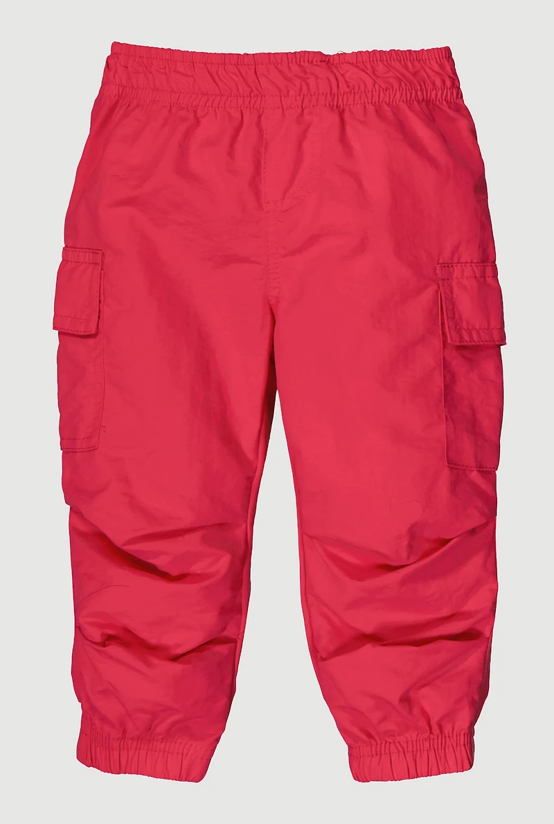 Toddler Girls Nylon Cargo Pocket Joggers, Pink, Size 3T