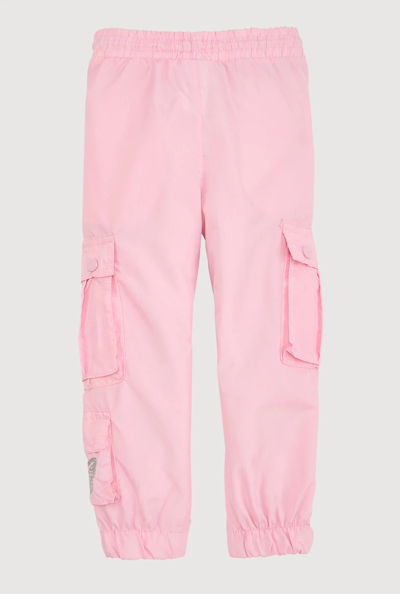 Toddler Girls Butterfly Parachute Cargo Pants, Pink, Size 4T