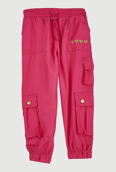 Toddler Girls Heart Detail Cargo Joggers, Pink, Size 2T