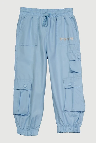 Toddler Girls Heart Detail Cargo Joggers, Blue, Size 4T
