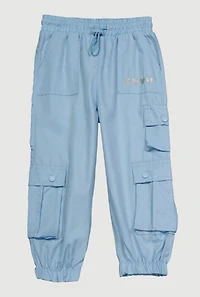 Toddler Girls Heart Detail Cargo Joggers, Blue, Size 4T
