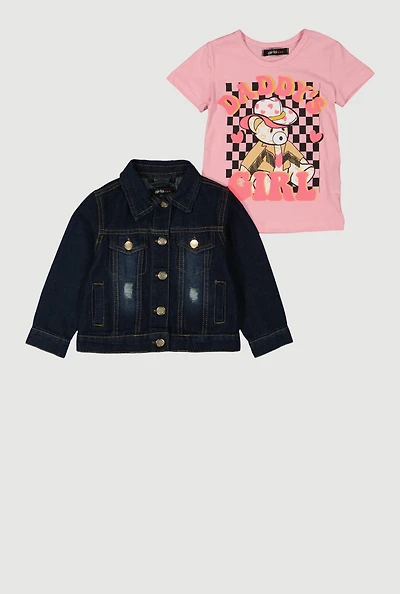 Toddler Girls Daddys Girl Graphic Tee and Jean Jacket, Pink, Size 2T