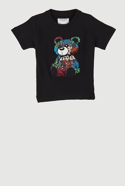 Toddler Boys Embroidered Graffiti Bear Graphic Tee, Black, Size 2T