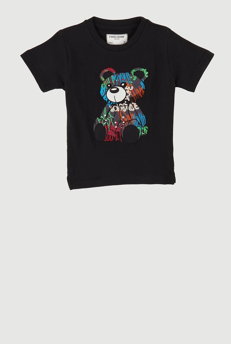Toddler Boys Embroidered Graffiti Bear Graphic Tee, Black, Size 3T