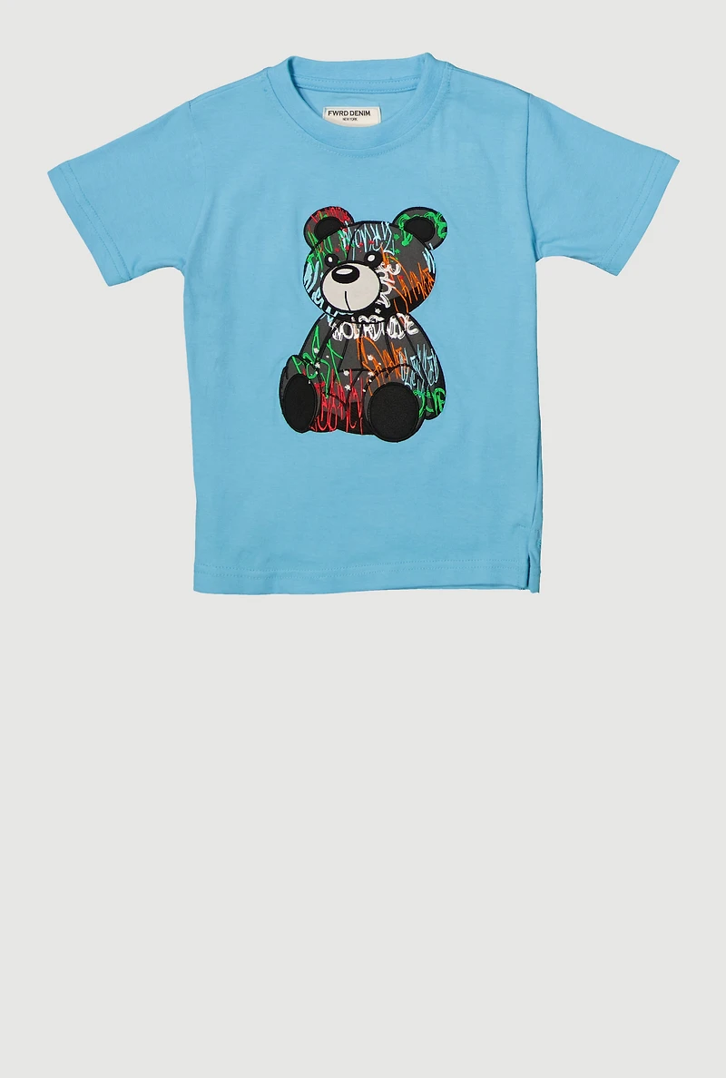 Toddler Boys Embroidered Graffiti Bear Graphic Top, Blue, Size 2T