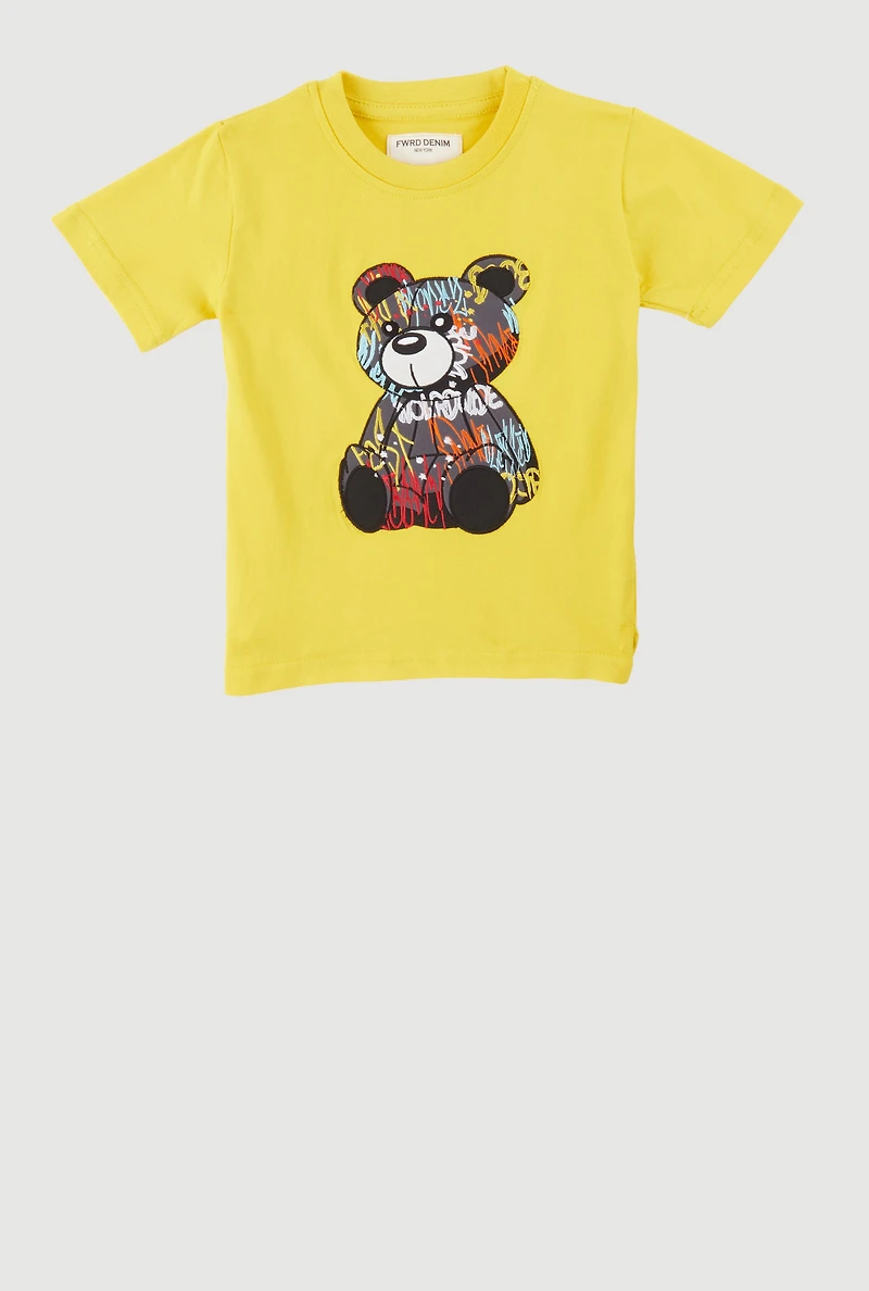 Toddler Boys Graffiti Bear Graphic Tee, Yellow,