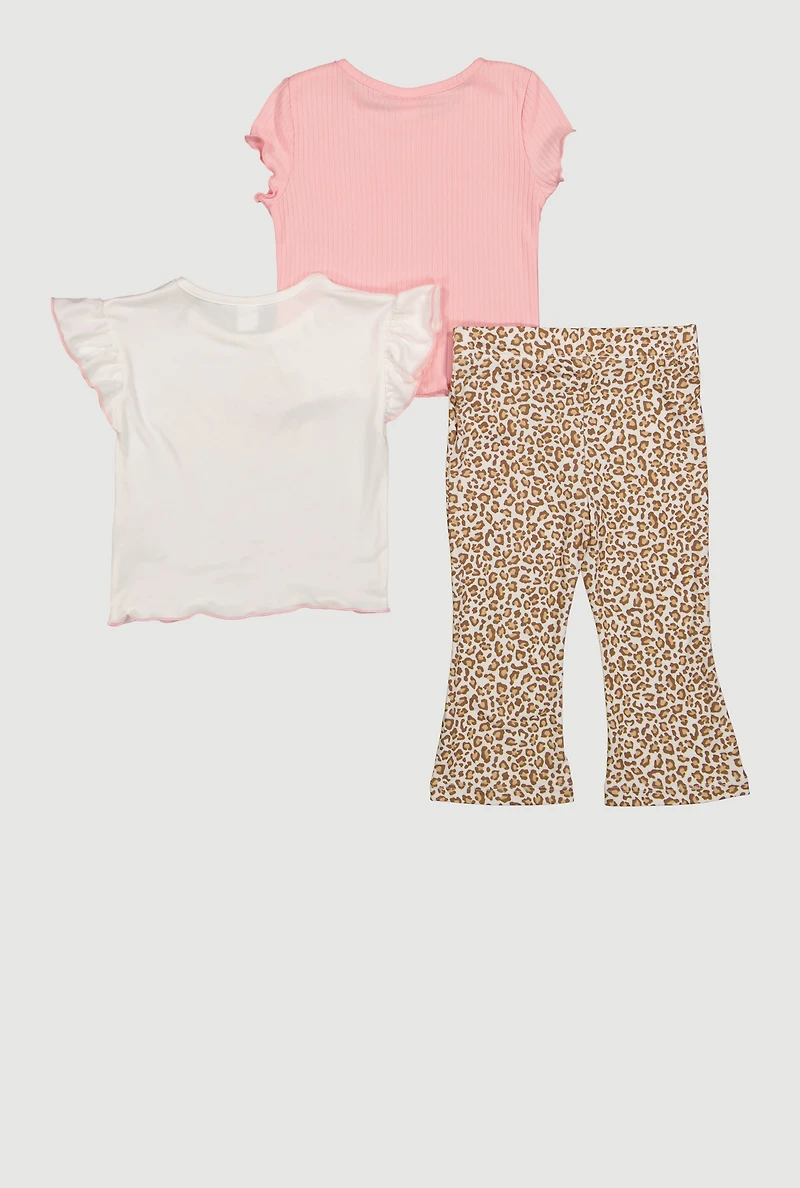 Toddler Girls Love Bear Ribbed Knit Tops with Leopard Print Pants