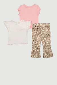 Toddler Girls Love Bear Ribbed Knit Tops with Leopard Print Pants